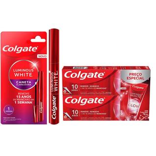 Kit Caneta Clareadora Dental Colgate Luminous White Gloss 2,5ml + Creme Dental Para Clarea