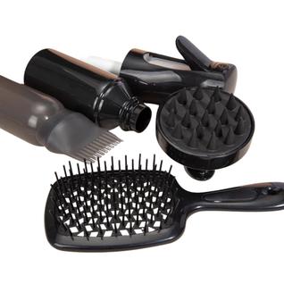 Kit Capilar 4 peças - Cuidados com o Cabelo 4 Peças  Escova, Massageador, Borrifador e Apl