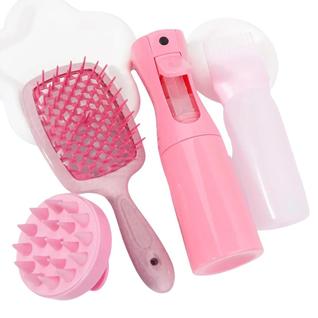 Kit Capilar 4 peças - Cuidados com o Cabelo 4 Peças  Escova, Massageador, Borrifador e Apl