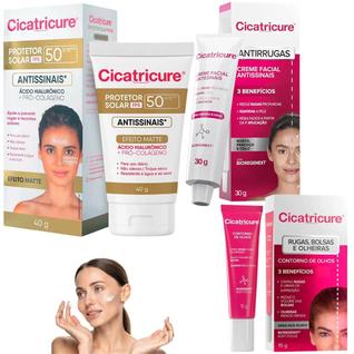 Kit Cicatricure Tratamento Facial Antissinais Protetor Solar FPS50 Contorno Olhos Antirrug