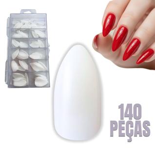 Kit com 140 Unhas Postiças Formato Stiletto Médio Modelo Leitosas Reutilizáveis para Nail 