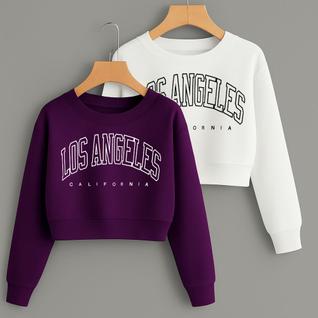 Kit com 2 Cropped Moletom Estampa Los Angeles California Modinha Clean Girl Inverno Tecido
