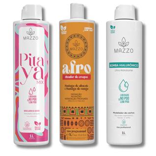 Kit com 3 Ativadores de Cachos 1 Litro Afro + 1 Litro Pitaya  + 1 Litro Hialurônico da Maz