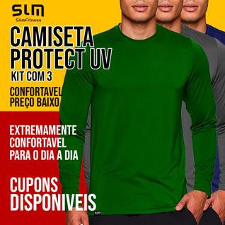 Kit com 3 Camisetas Masculinas Térmica Segunda Pele Proteção UV Tecido Gelado Contra o Ver