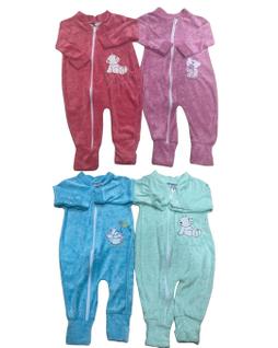 Kit com 3 Macacões de Bebê em Plush com zíper virá pé