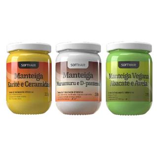 Kit Com 3 Unidades De Manteigas Capilares Soft hair 220g Cada (Karite + Murumuru + Abacate