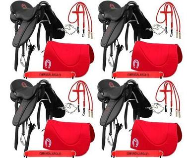 Kit Com 4 Selas Cavalo Completo Soft Preta E Vermelho Mangalarga Top de Linha