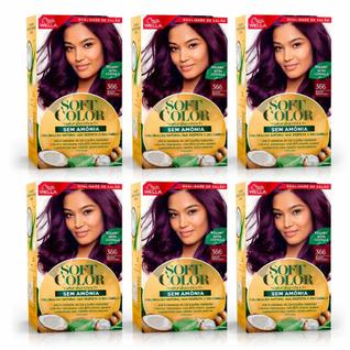 Kit com 6 tintura wella soft color 366 bordo profundo