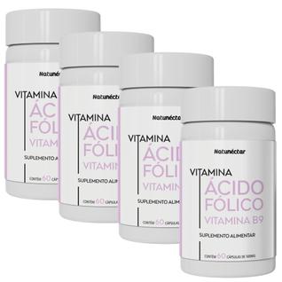 Kit Combo 04 UND Acido Fólico Vitamina B9 Gestante 240 Cápsulas  Natunéctar