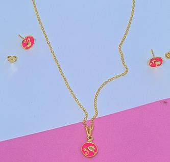 Kit Conjunto Colar e Brincos Infantil Barbie Girl Rosa Pink Folheado Ouro 18k Lançamento 2