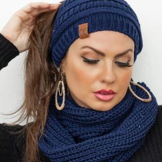 Kit Conjunto Touca Rabo De Cavalo Com Furo Cabelo + Cachecol Liso Maxi Gola De Lã Tricot O
