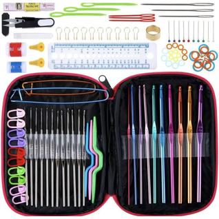 Kit Crochê Com Estojo Completo 100 Peças Agulhas Marcadores