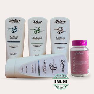 Kit Cronograma Capilar Believe Professional + Suplemento Capilar + Shampoo Hidratante