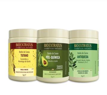 Kit Cronograma Capilar Bioextratus 3 Máscaras 1kg (Jaborandi, Tutano, Pós quimica)