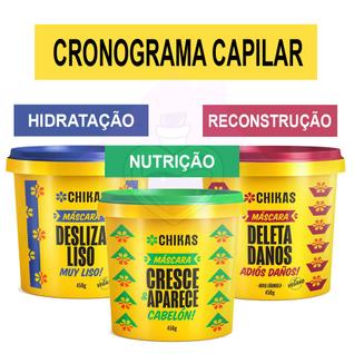 Kit  Cronograma Capilar Chikas Masc 450g - 3 produtos Hidratação, Nutrição e Reconstrução