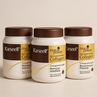 Kit cronograma capilar karseell  3 máscaras profissionais (hidratação  nutrição  reconstru