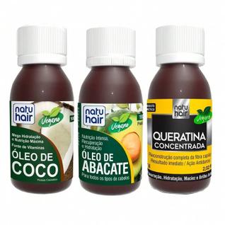 Kit Cronograma Capilar Óleo de Coco + Abacate + Queratina 60ml Natuhair