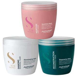 Kit Cronograma Capilar Semi di Lino Alfaparf 3 Máscaras 500ml Brilho Nutrição Reconstrução