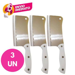 Kit Cutelo Machadinha 6 Aço Inox Cabo Branco Profissional Chef Facão Cozinha Açougueiro