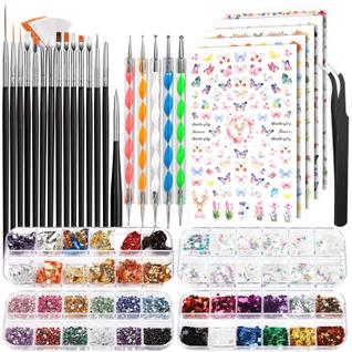 Kit de arte de unhas Fandamei Conjunto de pincéis de arte de unhas com adesivos e muito ma