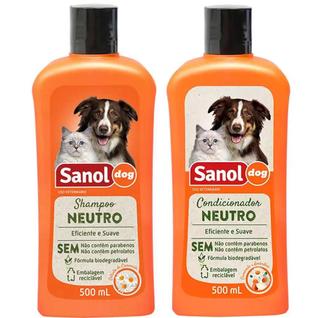 Kit de Banho para Cachorro e Gato: Shampoo e Condicionador Neutro Sanol nutrição e maciez 