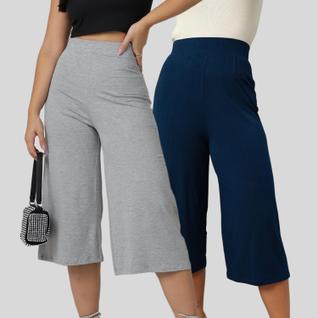 Kit de Calça Pantacourt de malha confortável Cinza e Azul