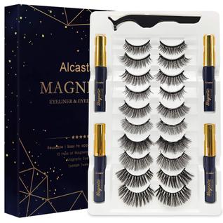 Kit de cílios magnéticos Alcastar+ com delineador de olhos, 10 pares reutilizáveis