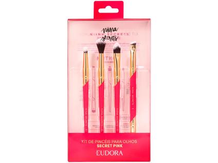 Kit de Pincéis para Maquiagem Eudora Niina Secrets Secret Pink 4 Peças