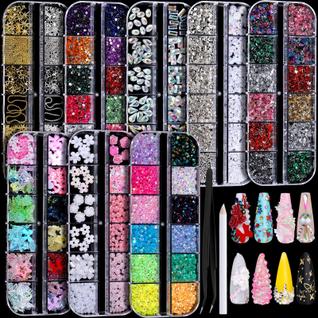 Kit de pingentes para unhas FANDAMEI Nail Rhinestones com 8 caixas e ferramentas