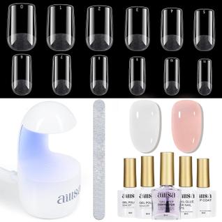 Kit de unhas em gel AILLSA Short Square Nail Tips 240 unidades com cola para unhas