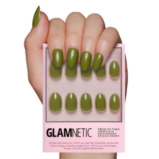 Kit de unhas Press On Nails Glamnetic Moss Green Short Oval 30