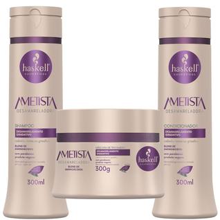 Kit Desamarelador Ametista Haskell Cabelos Loiros Grisalhos Shampoo, Condicionador e Másca