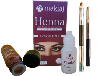 Kit Design Sobrancelha Profissional Henna Rena Makiaj + Pincel Chanfrado Castanho Claro
