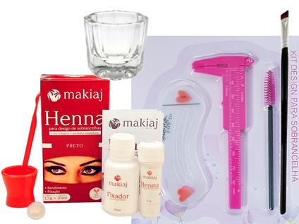 Kit designer sobrancelha profissional completo henna makiaj paquimetro escovinha dappen Ki