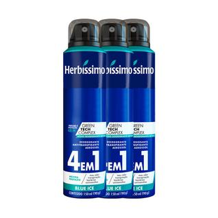 Kit Desodorante Aerosol Antitranspirante Herbíssimo Blue Ice 150Ml com 3 Unidades