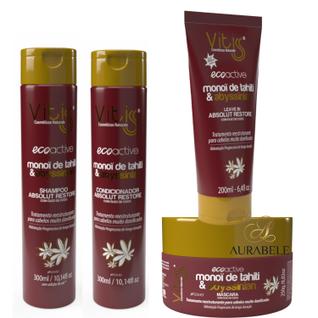 Kit Eco active Monoi de tahiti Vitiss shampoo condicionador mascara leavein cabelos secos 