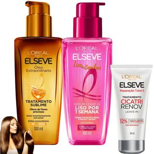 Kit Elseve Sérum Leave In Novo Liso dos Sonhos Cicatri Renov Óleo Extraordinário Antifrizz