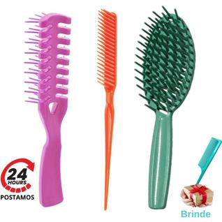 Kit Escova Cabelo Esqueletada Desembaraçar Secar, Pente 3 Fileiras Fitagem Escova Raquete 