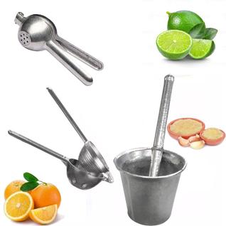 Kit Espremedor De Suco Laranja 22cm e Limão 15cm Pilão Com Socado De Alho Alumínio