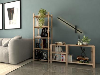 Kit Estante Para Chão Moderno Madeira Natural Quarto Organizar Oferta e  Aparador Minimali