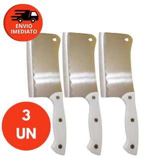 Kit Faca Cutelo Machadinha Inox 6” Profissional Facão Cozinha Açougueiro Cabo Branco Osso 