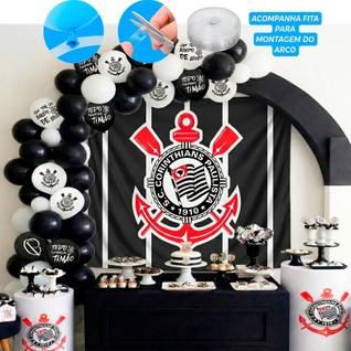 Kit festa Corinthians Decoração Aniversário Painel+125 balão