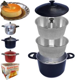 Kit Forma Pudim Banho Maria Panela Alumínio Reforçado 3 x 1 Conjunto FormaPudim Banho Mari