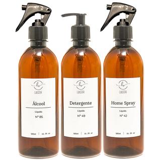 Kit Frasco Ambar Minimalista Recipiente Dispenser Refil Luxo