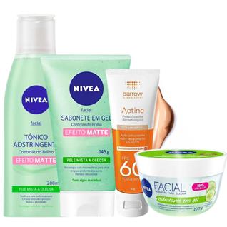 Kit Gel de Limpeza + Tônico Adstringente Nívea + PS Com Cor Universal 60 Actine + Hidratan