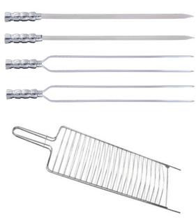 Kit Grelha Inox 4un Espetos Duplo Simples Alumínio Churrasco