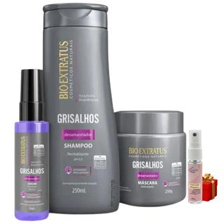 Kit Grisalhos Shampoo 250 Mascara 250 Finalizador 55 ml Bio Extratus + Presente Lourre 15m
