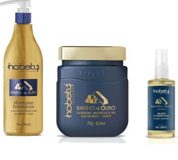 Kit Hobety Banho De Ouro Shampoo + Mascara + Fios De Ouro