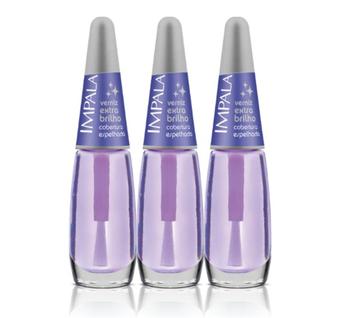Kit Impala - Esmalte Impala Cuidados Especiais - Verniz Extra Brilho Cobertura Espelhada c