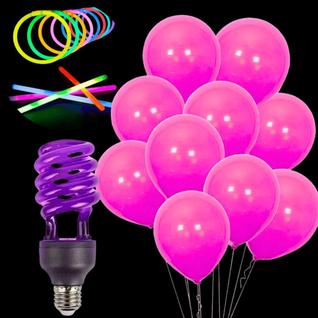 Kit Lâmpada Espiral Luz Negra Balão Bexiga Neon C/ Pulseiras